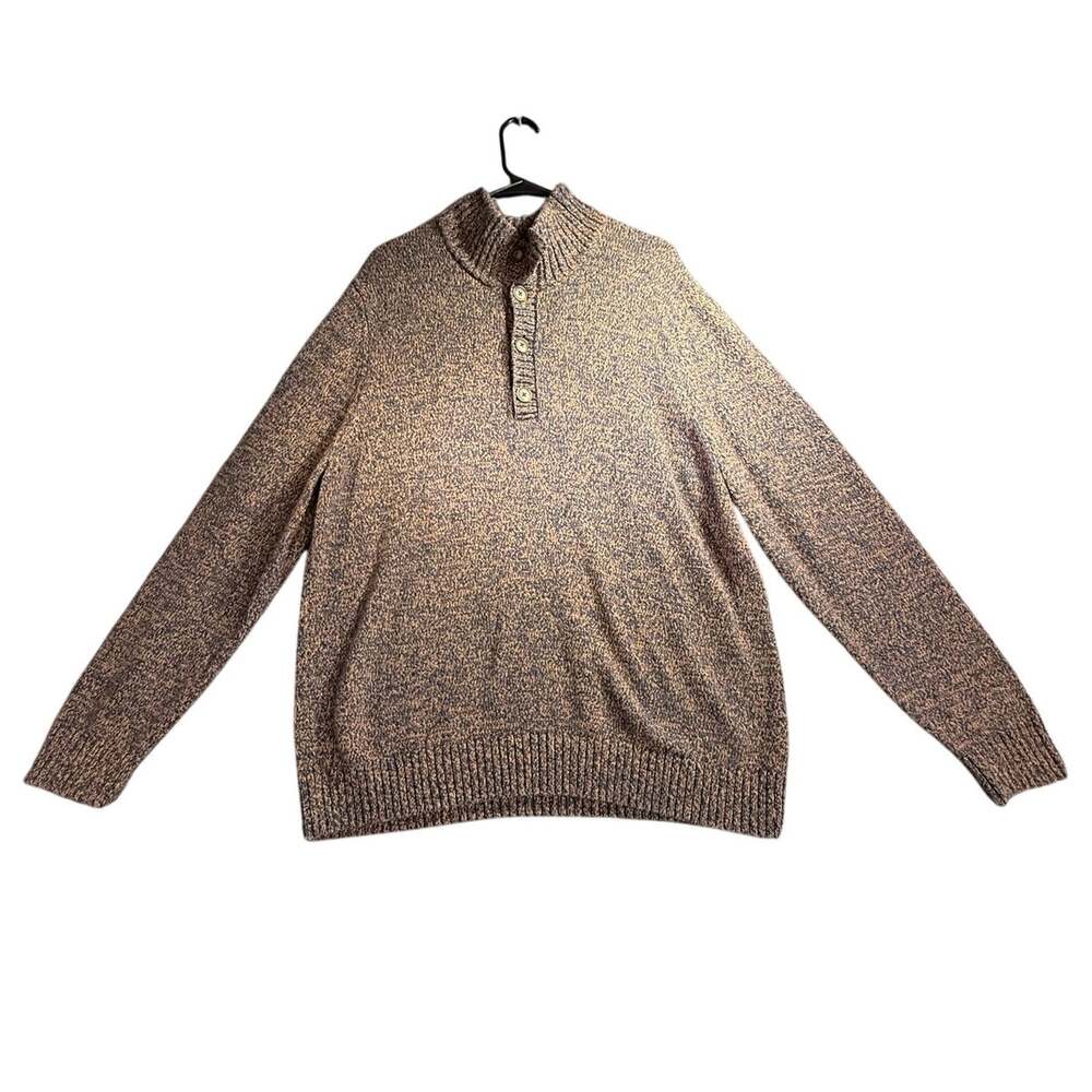 Goodfellow & Co Men's XL Marled Brown Knit Mock Neck Button Pullover Sweater